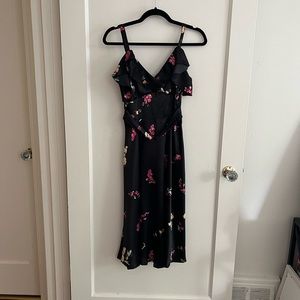 Stop Staring! Belted Blue Floral Satin Dress